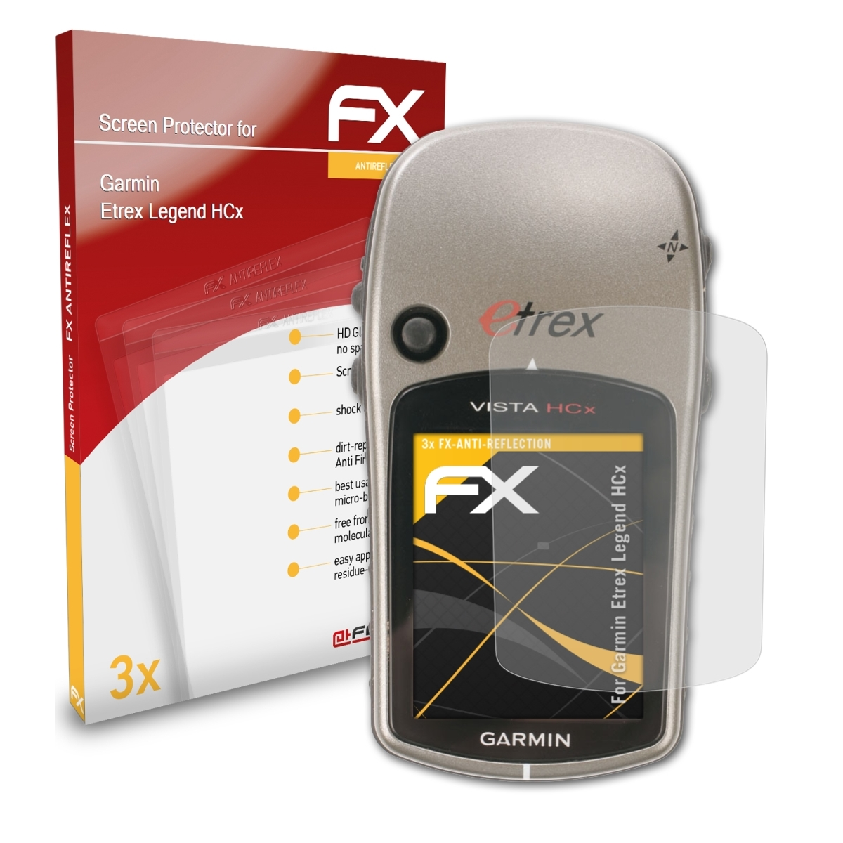 ATFOLIX Garmin FX-Antireflex HCx) Displayschutz(für Legend Etrex 3x