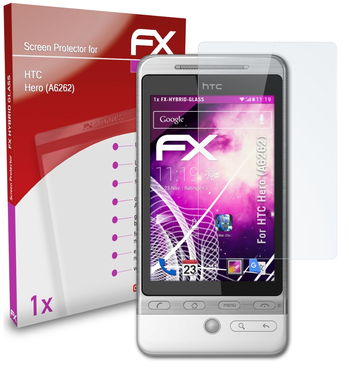 ATFOLIX FX-Hybrid-Glass Schutzglas(für HTC Hero (A6262))