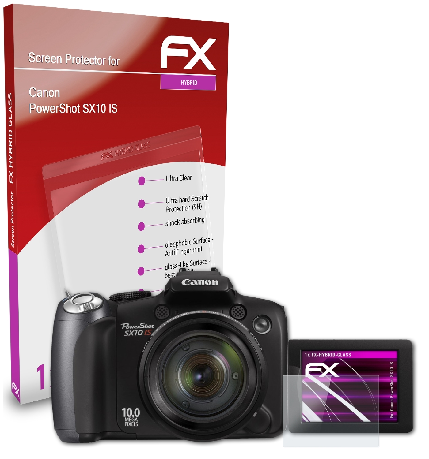 ATFOLIX FX-Hybrid-Glass Schutzglas(für Canon PowerShot IS) SX10