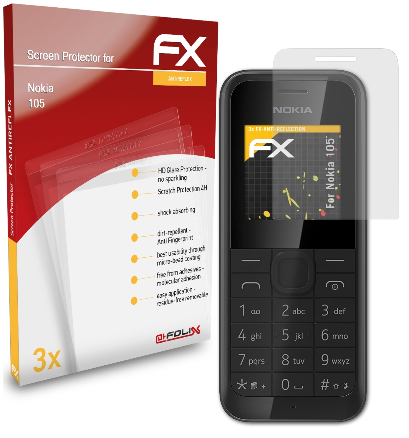 ATFOLIX 3x FX-Antireflex Displayschutz(für Nokia 105)