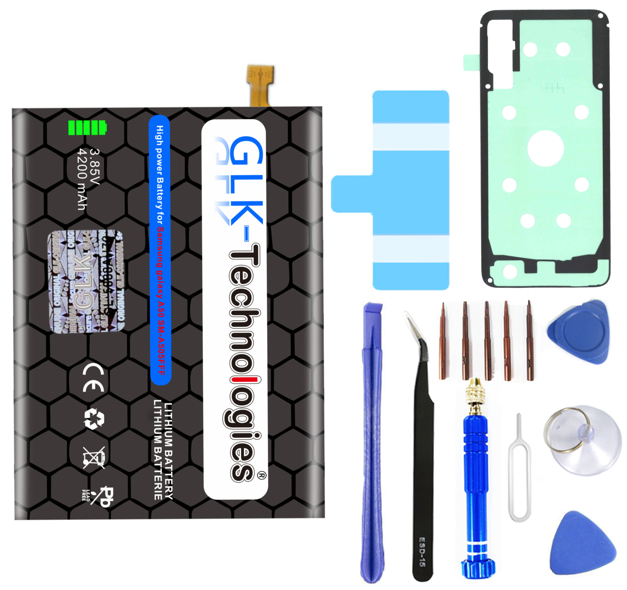 GLK-TECHNOLOGIES Werkzeug A30 Akku A205F EB-BA505ABU Smartphone Battery Kit Galaxy | Set A20 Akku für Samsung A50 Ersatz A505F Lithium-Ionen-Akku A305F inkl.