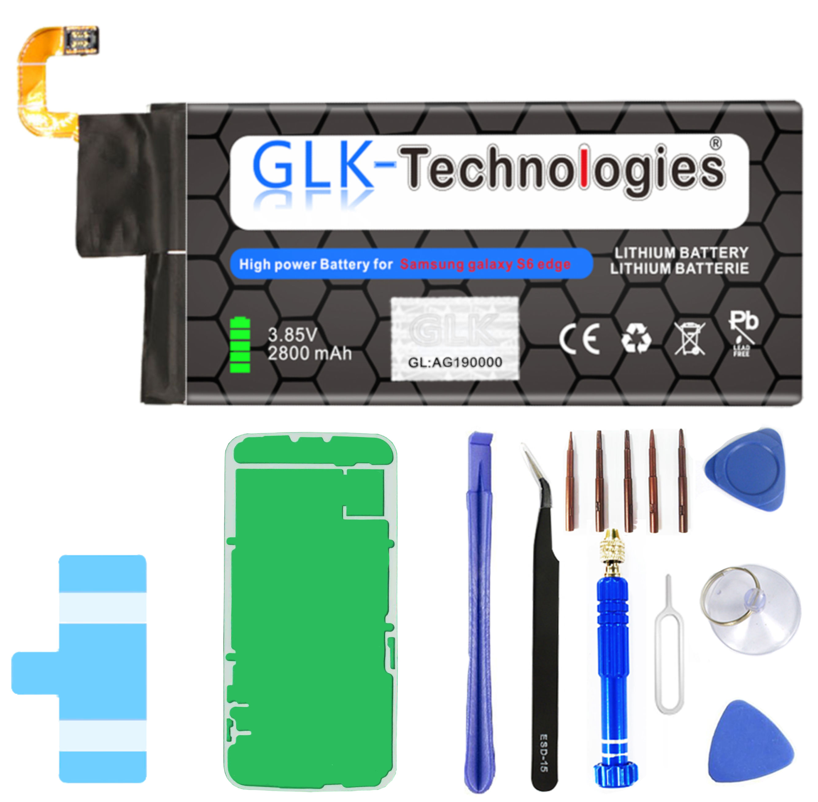Galaxy inkl. / Edge | Akku mAh Smartphone Werkzeug Akku EB-BG925ABE Set 2800 Samsung Ersatz GLK-TECHNOLOGIES S6 für SM-G925F Lithium-Ionen-Akku Akku Battery