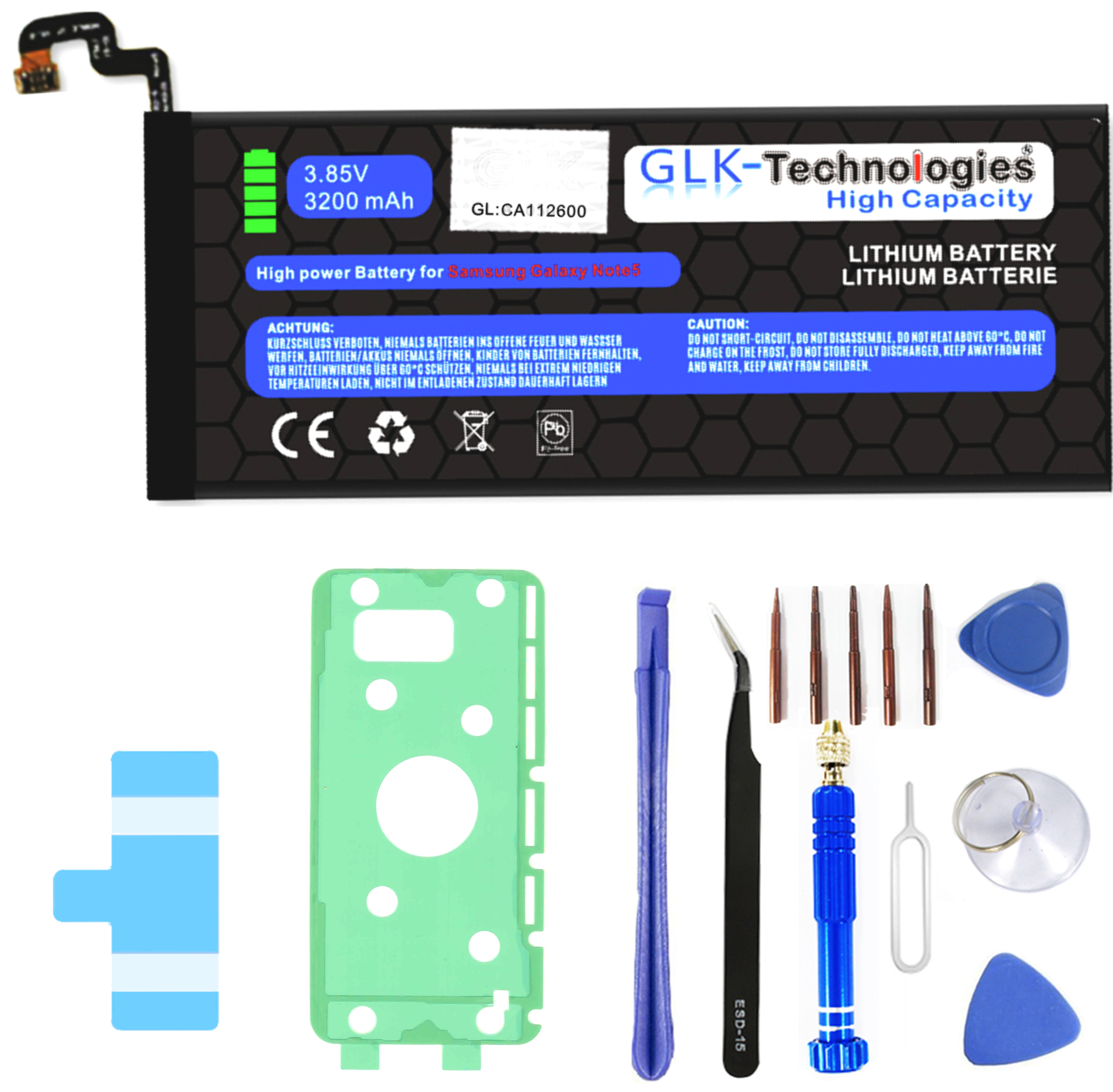 5 Note Akku GLK-TECHNOLOGIES Smartphone Samsung für 3200 | SM-N920 Set Werkzeug Lithium-Ionen-Akku inkl. | Galaxy EB-BN920ABA Akku mAh | Ersatz Akku Battery