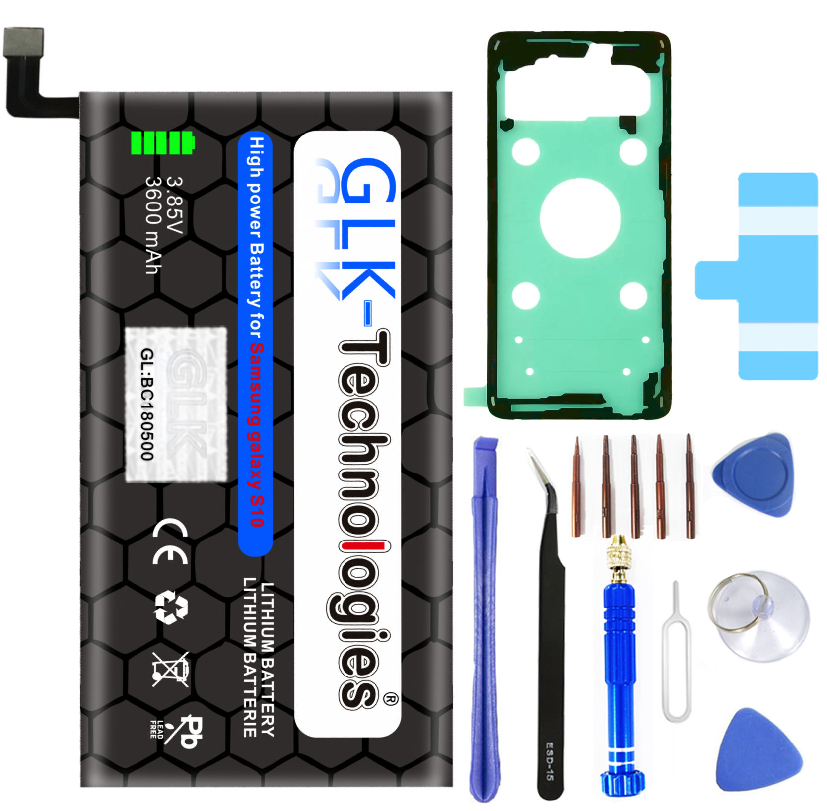 GLK-TECHNOLOGIES Akku für Kit Galaxy 3600 S10 Akku G973F Profi Ersatz mAh Lithium-Ionen-Akku | Set | Akku EB-BG973ABU Samsung inkl. Smartphone Werkzeug