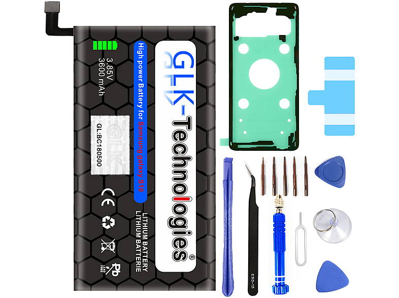 GLK-TECHNOLOGIES Akku für Kit Galaxy 3600 S10 Akku G973F Profi Ersatz mAh Lithium-Ionen-Akku | Set | Akku EB-BG973ABU Samsung inkl. Smartphone Werkzeug