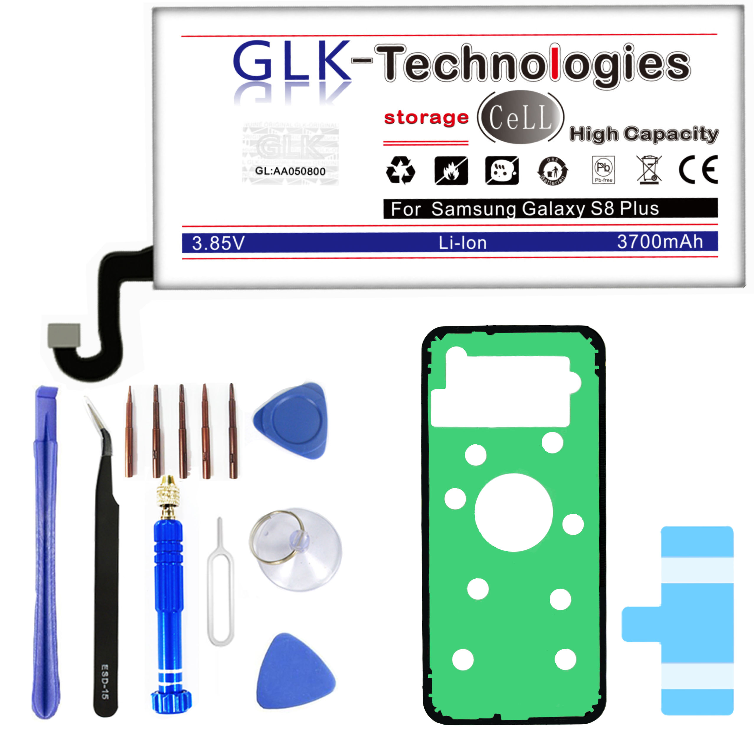 GLK-TECHNOLOGIES Akku für Samsung Galaxy Set Plus inkl. Akku + | Smartphone Werkzeug mAh EB-BG955ABE SM-G955F Battery Lithium-Ionen-Akku 3700 Ersatz Akku S8