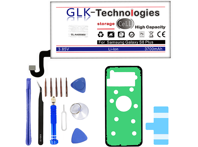 + Set für Akku SM-G955F 3700 Plus mAh GLK-TECHNOLOGIES Ersatz Lithium-Ionen-Akku Akku Galaxy inkl. Smartphone Akku S8 Werkzeug Battery | Samsung EB-BG955ABE