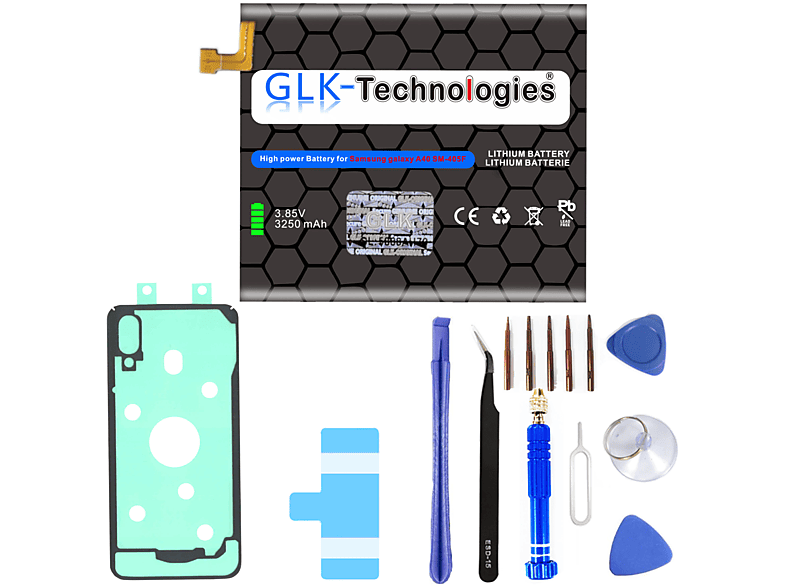 GLK-TECHNOLOGIES Akku für Samsung Galaxy A40 (A405F) |  Battery | EB-BA405ABE | 3250mAh Akku | inkl. PROFI Werkzeug Lithium-Ionen-Akku Smartphone Ersatz Akku | Handy Akkus