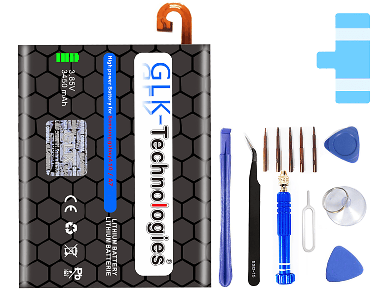 GLK-TECHNOLOGIES Akku für 3450 | Werkzeug Smartphone inkl. Set Profi mAh A10 accu | Ersatz (A105F) EB-BA750ABU | Akku Samsung Akku Galaxy Lithium-Ionen-Akku