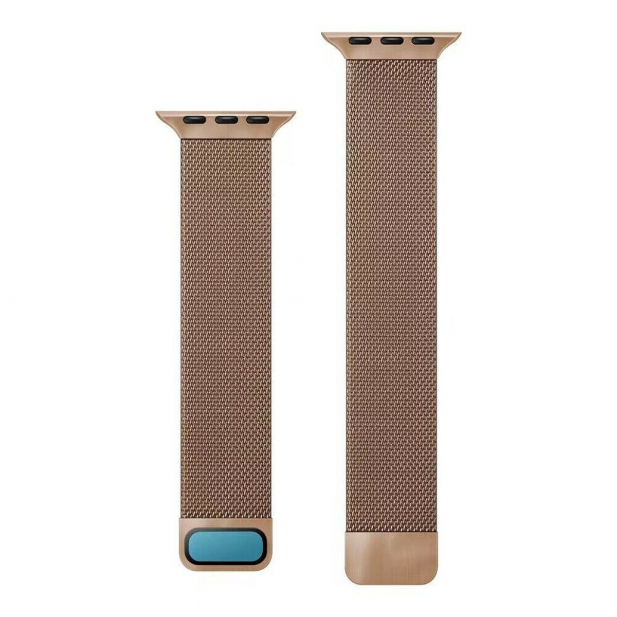 Zwei Armbänder mit Mesh-Design in Braun. Sie sind für eine Apple Watch.