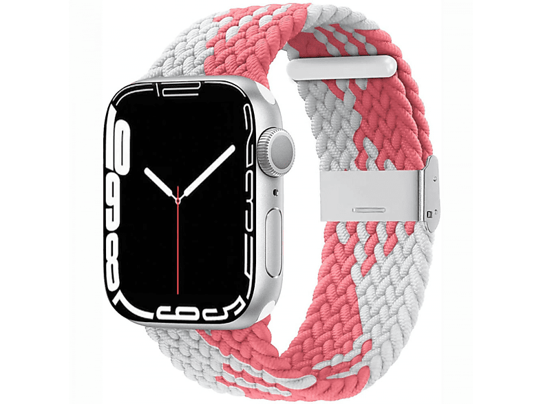 CASEONLINE Braided, Sportarmband, Apple, Pink/Weiß 41mm, 7 Watch