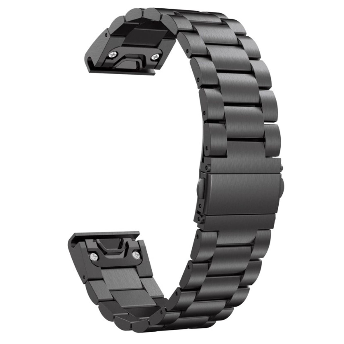 Schwarzes Metall-Uhrenarmband. Nahaufnahme. Weißer Hintergrund.