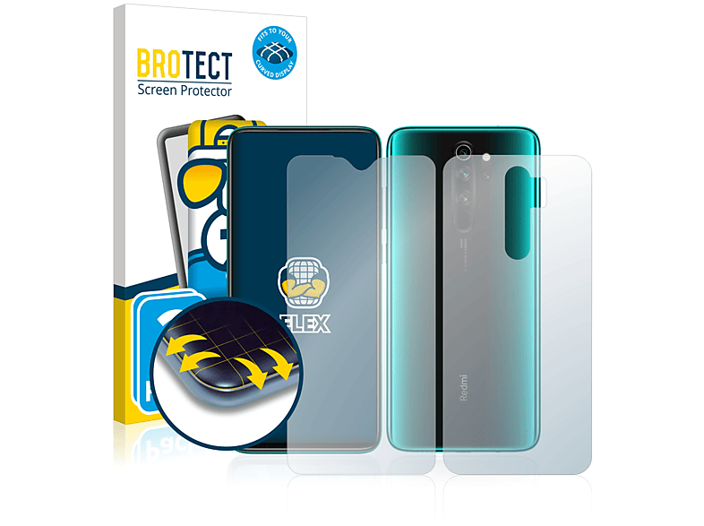 BROTECT 2x Flex Full-Cover 3D Curved Schutzfolie(für Xiaomi Redmi Note 8 Pro)