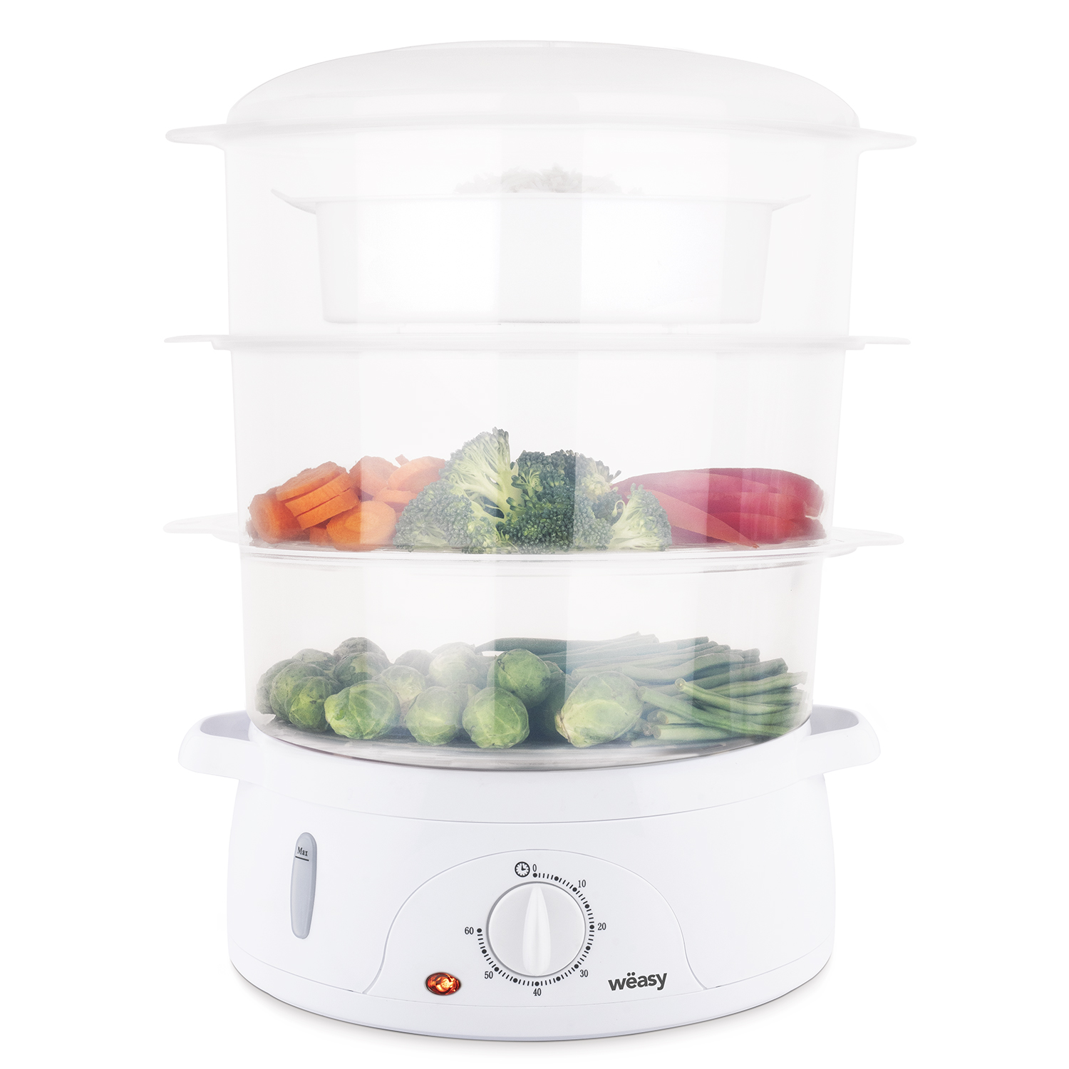 Vaporera Wëasy Vege8 9 litros 800 3 compartimentos weäsy recipientes temporizador 60 segundos contra sobrecalentamiento 800w