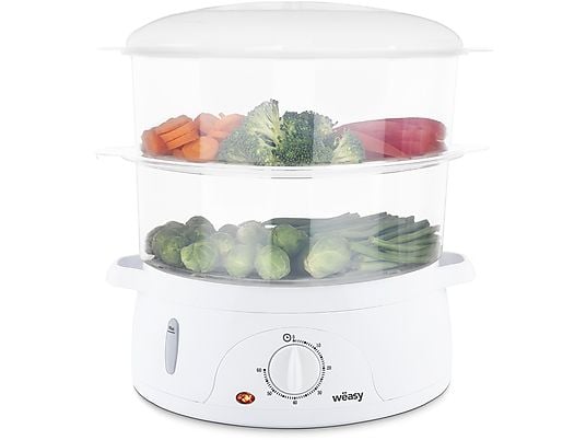 WEASY Wëasy Elektrischer Dampfgarer VEGE8/ 9L/ 3 stapelbare Schalen/ Schale für Reis, Eier/ Timer 60 Min Dampfgarer (800 Watt, Weiß)