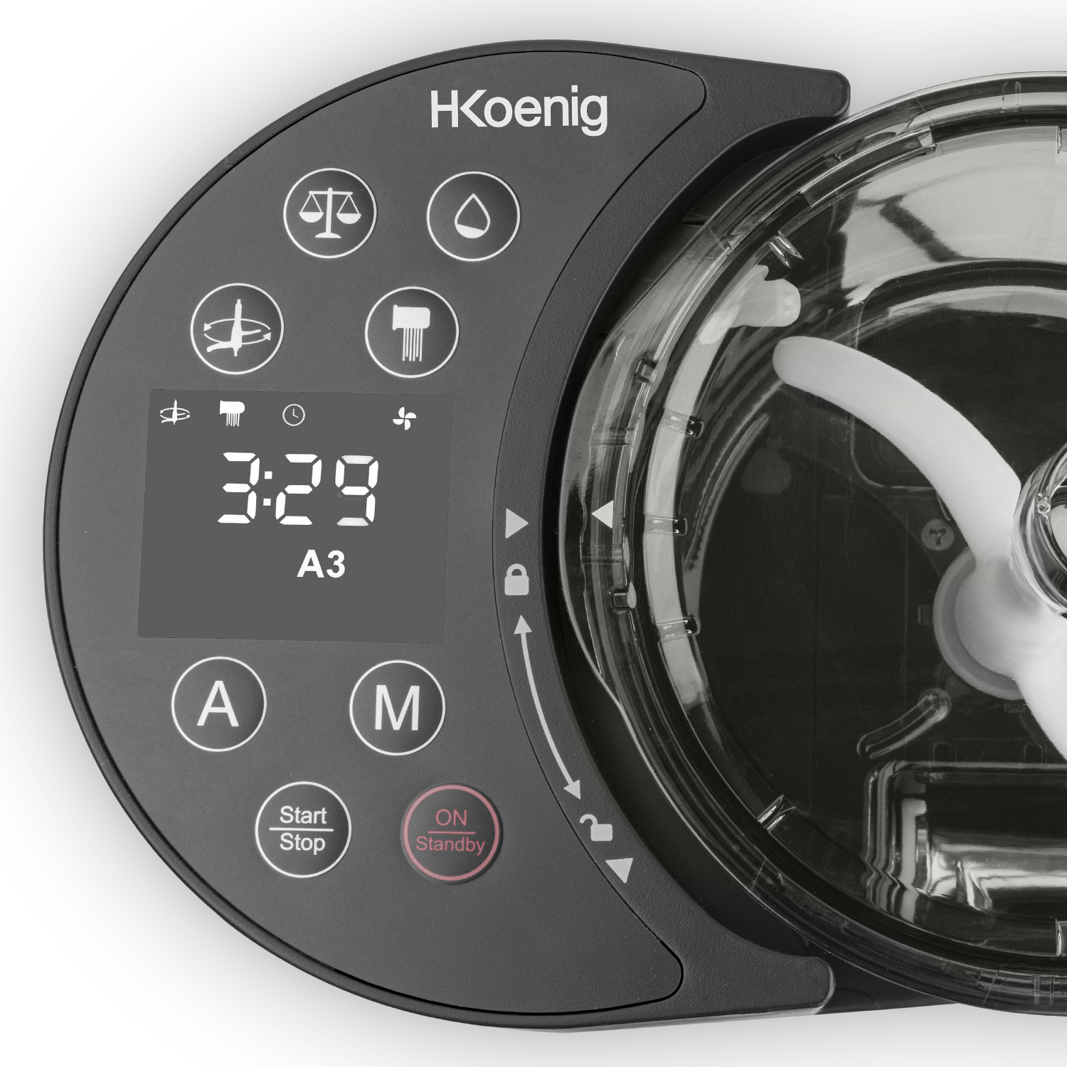 Primo piano di un pannello di controllo di un elettrodomestico, che mostra un display con '3:29' e pulsanti.