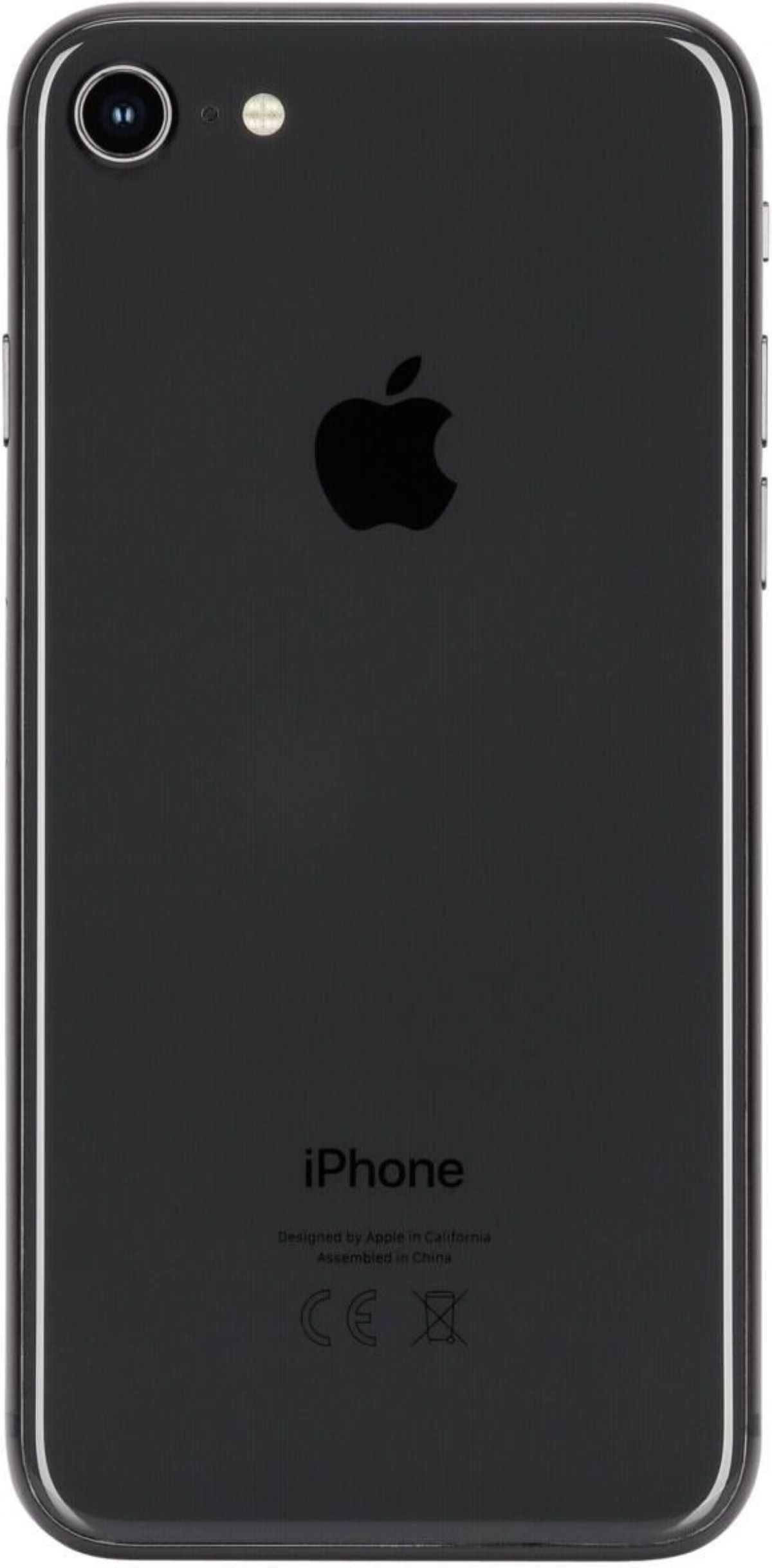 Die Rückseite eines schwarzen iPhones mit Apple-Logo und iPhone-Text.
