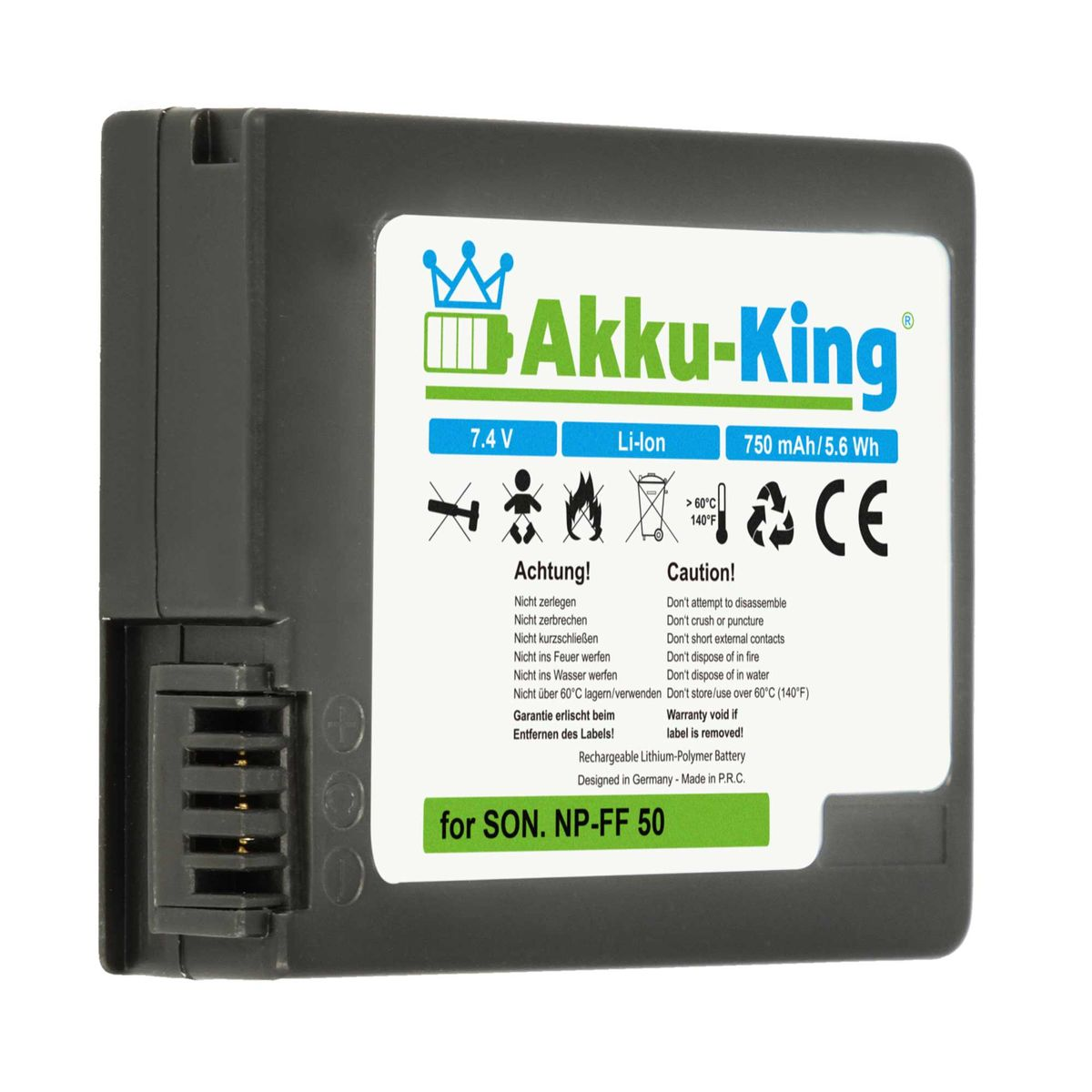 AKKU-KING Akku kompatibel mit Li-Ion Sony Kamera-Akku, 7.4 NP-FF50 Volt, 750mAh