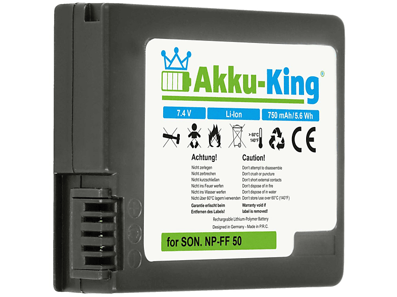 AKKU-KING Akku kompatibel mit Sony NP-FF50 Li-Ion Kamera-Akku, 7.4 Volt, 750mAh