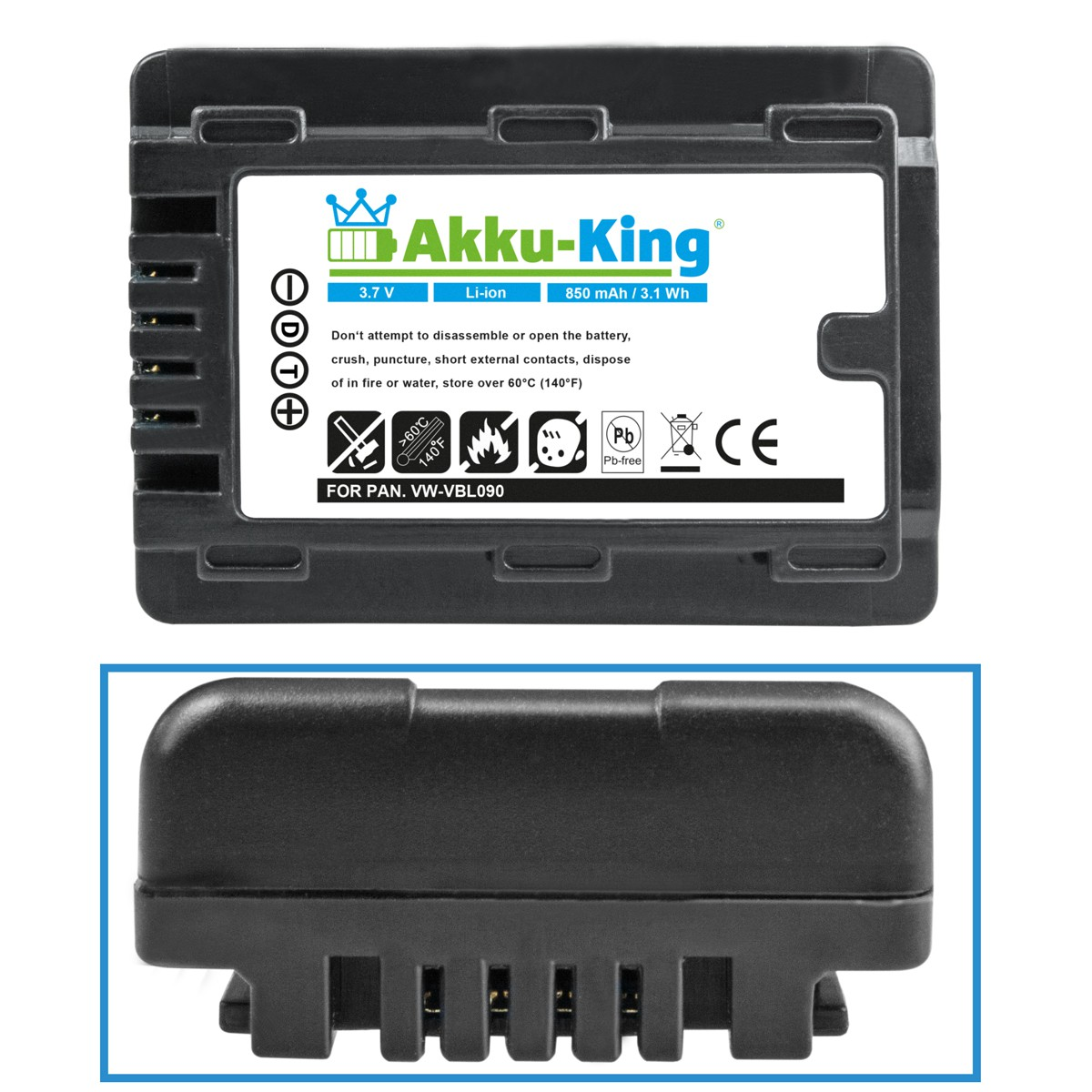 Panasonic AKKU-KING mit Akku Volt, 3.7 VW-VBL090 Li-Ion Kamera-Akku, 850mAh kompatibel