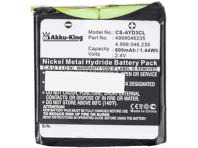 AKKU-KING Akku kompatibel mit AVAYA 4999046235 Li-Ion Geräte-Akku, 2.4 Volt, 600mAh