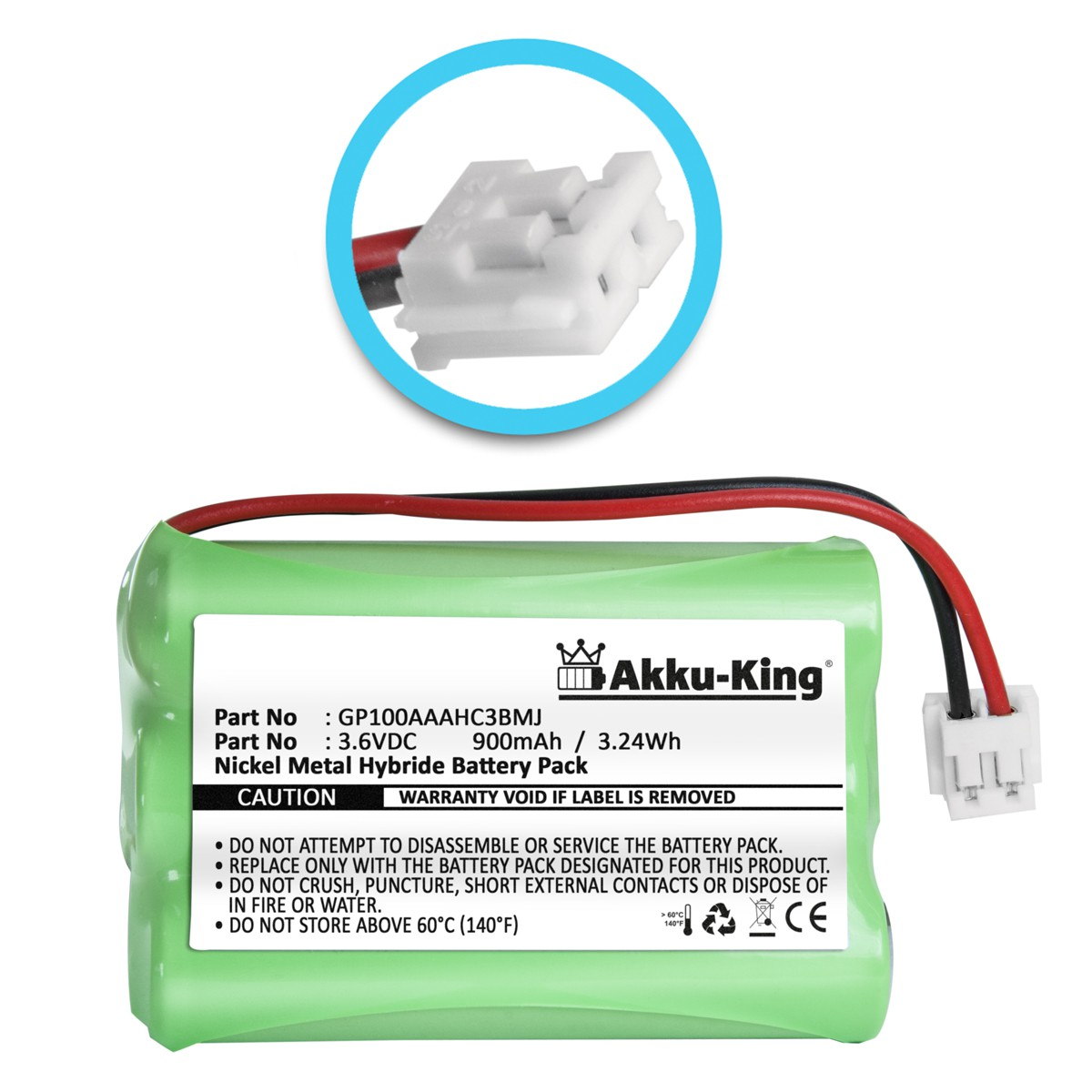 AKKU-KING Akku kompatibel mit Audioline 3.6 GP100AAAHC3BMJ Volt, Geräte-Akku, Ni-MH 900mAh