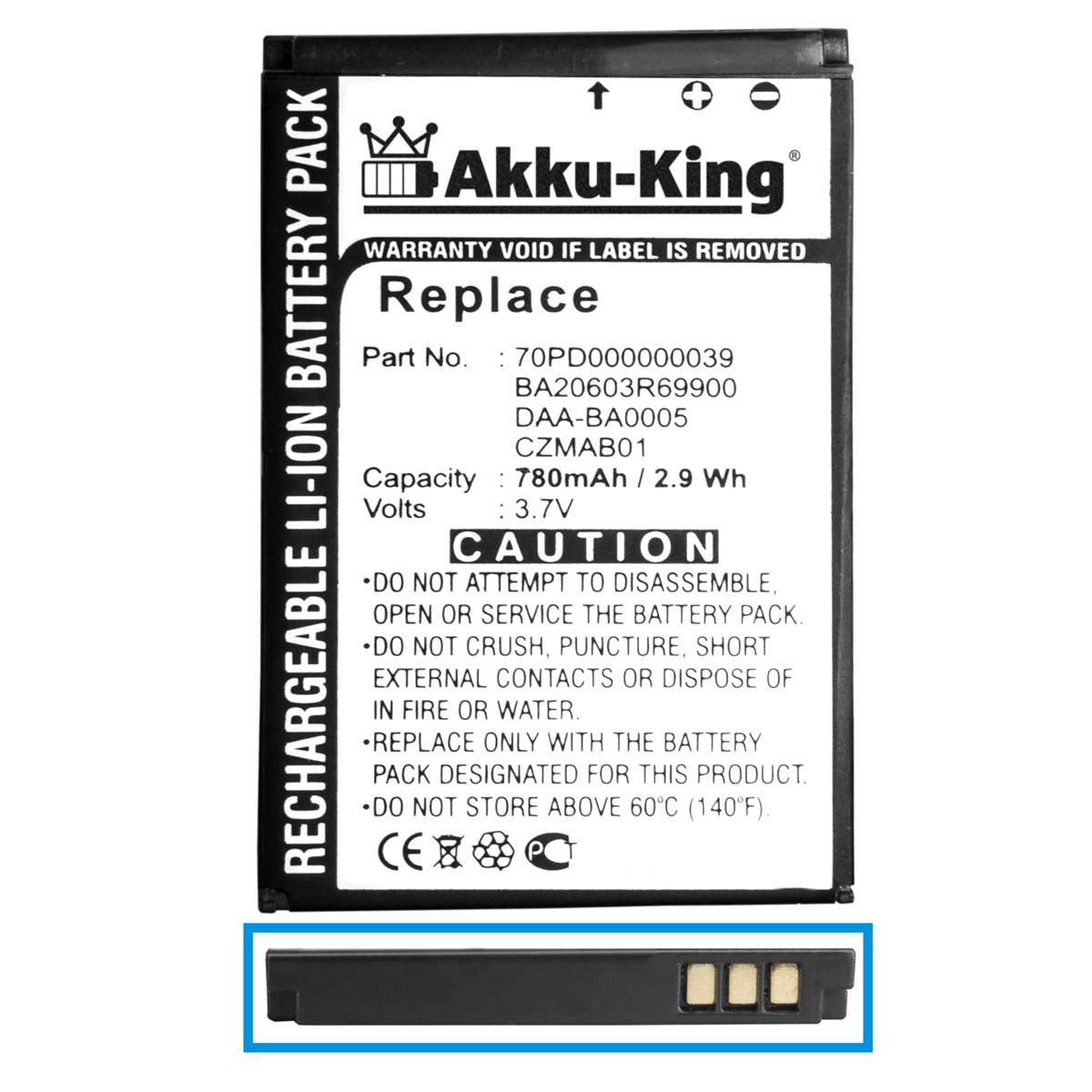 3.7 DAA-BA0005 mit kompatibel AKKU-KING Creative Akku 780mAh Volt, Geräte-Akku, Li-Ion