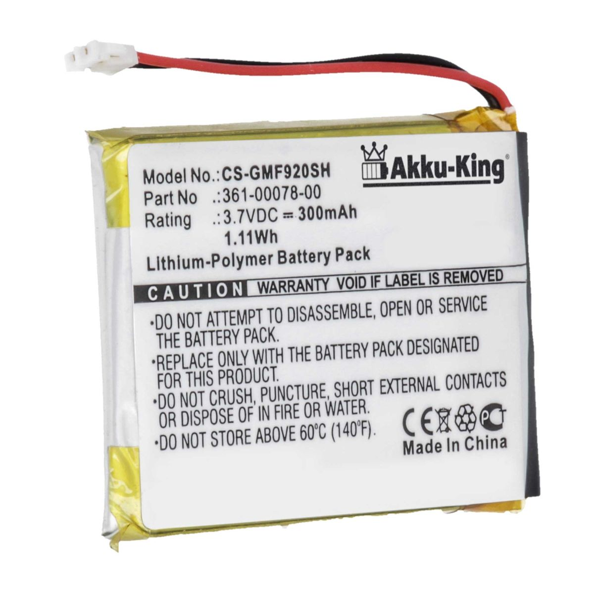 AKKU-KING Akku kompatibel mit 3.7 Volt, Smartwatch-Akku, Li-Polymer Garmin 300mAh 361-00078-00