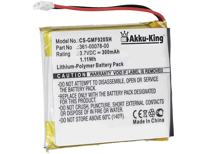 AKKU-KING Akku kompatibel mit Garmin 361-00078-00 Li-Polymer Smartwatch-Akku, 3.7 Volt, 300mAh