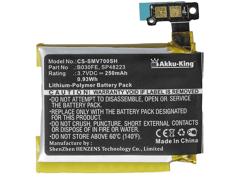 GH43-03992A mit Akku Li-Polymer Samsung 250mAh AKKU-KING Volt, Smartwatch-Akku, 3.7 kompatibel