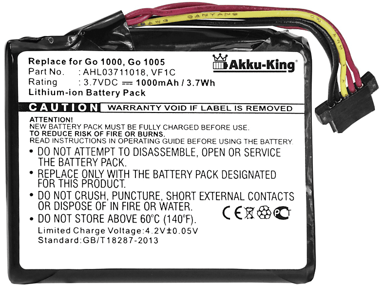 AKKU-KING Akku kompatibel mit TomTom Volt, Li-Ion 3.7 Geräte-Akku, 1000mAh AHL03711018