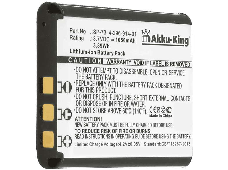 AKKU-KING Akku kompatibel mit Sony SP-73 Li-Ion Geräte-Akku, 3.7 Volt, 1050mAh