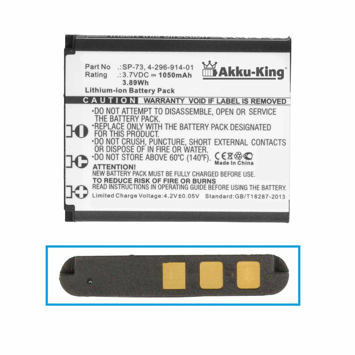 AKKU-KING Akku kompatibel mit Li-Ion Geräte-Akku, Sony Volt, SP-73 1050mAh 3.7