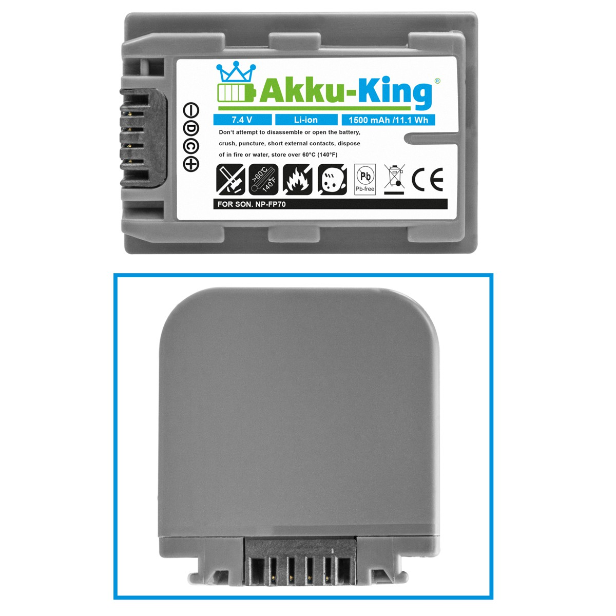mit 7.4 Sony Akku kompatibel AKKU-KING Volt, Li-Ion Kamera-Akku, NP-FP70 1500mAh