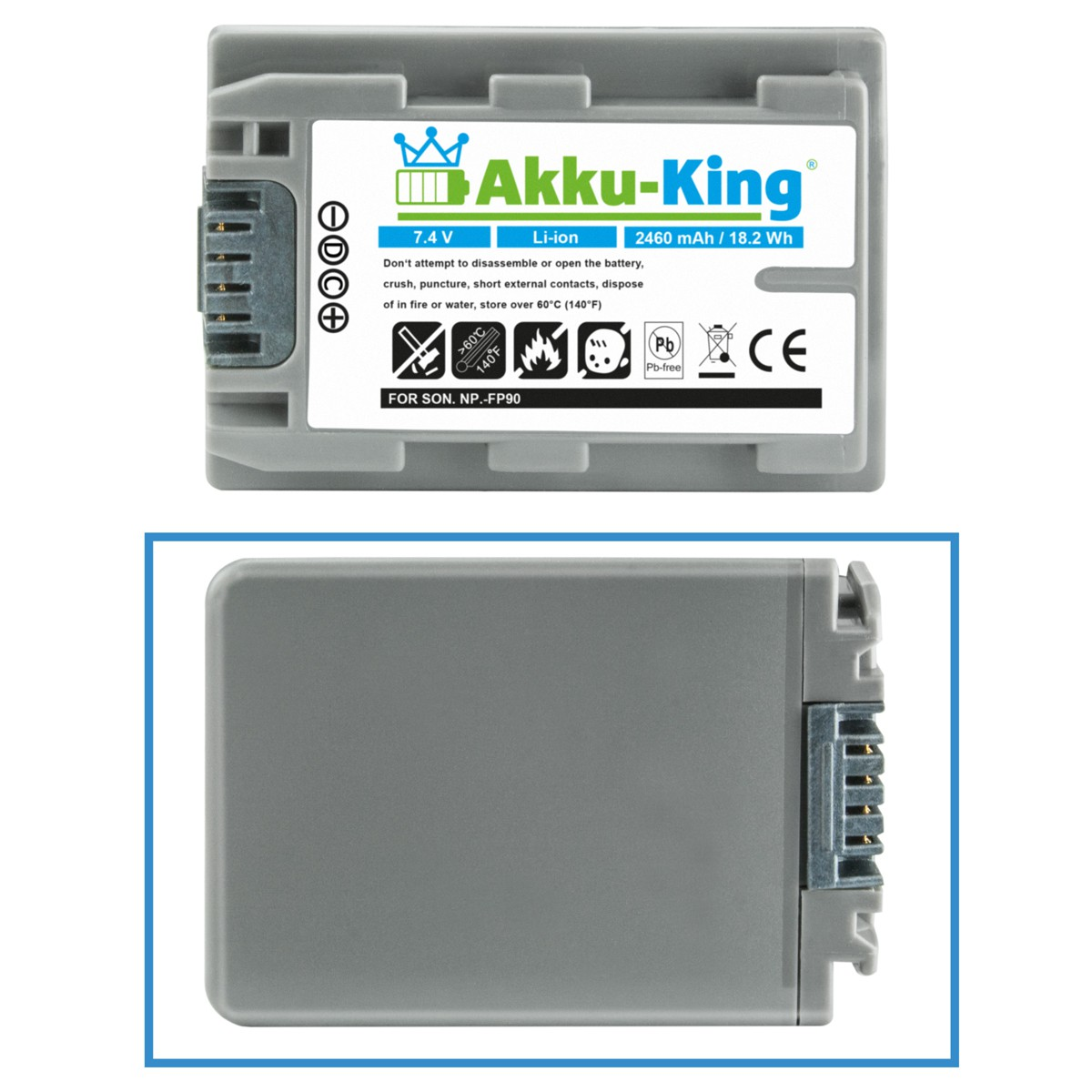 Kamera-Akku, Sony 2460mAh mit 7.4 AKKU-KING NP-FP90 Li-Ion Volt, Akku kompatibel