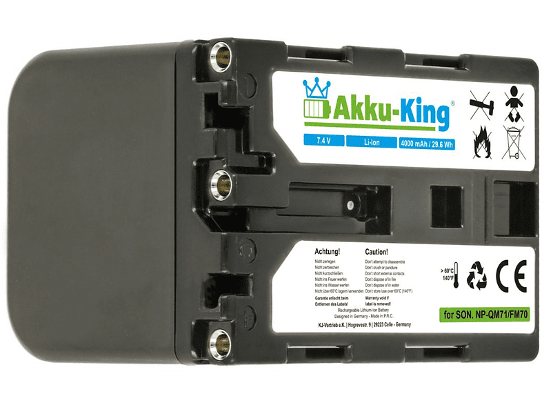 AKKU-KING Akku kompatibel mit Sony NP-QM71 Li-Ion Kamera-Akku, 7.4 Volt, 4000mAh