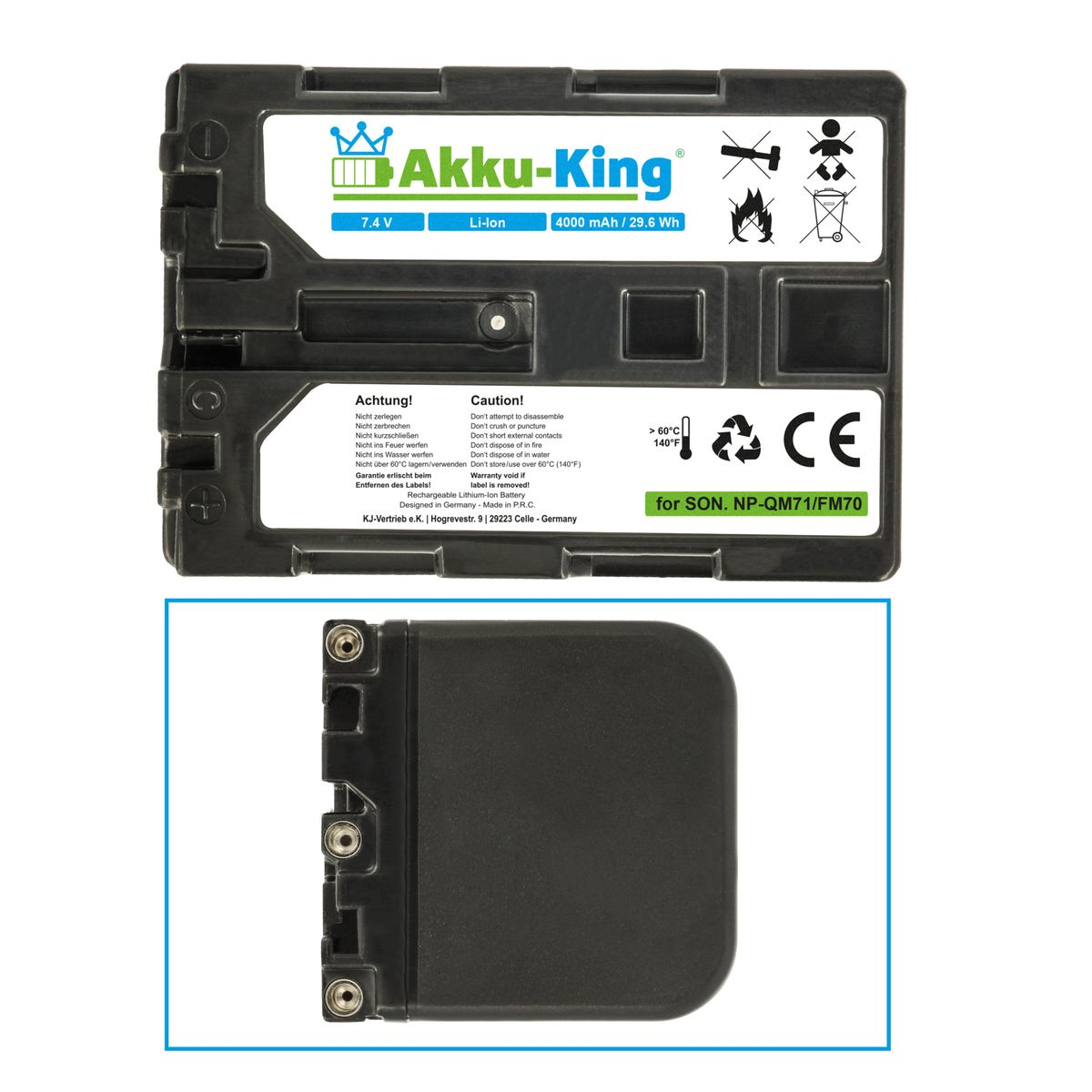 kompatibel Li-Ion AKKU-KING Akku Sony NP-QM71 mit 4000mAh Kamera-Akku, Volt, 7.4
