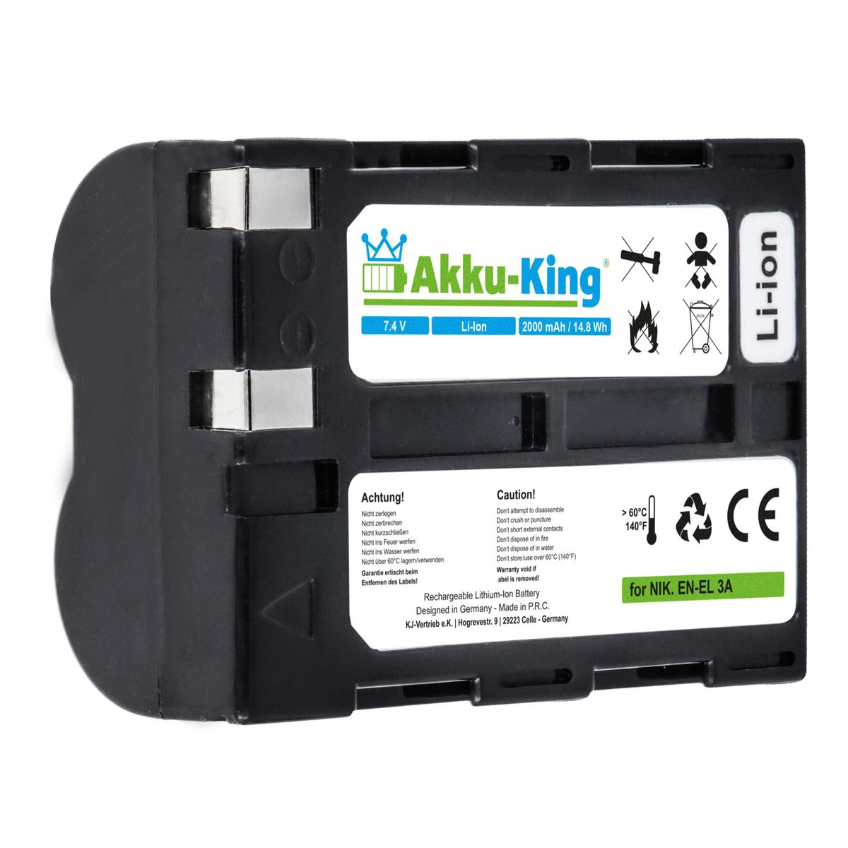 2000mAh mit 7.4 Li-Ion kompatibel Akku Nikon AKKU-KING EN-EL3a Volt, Kamera-Akku,