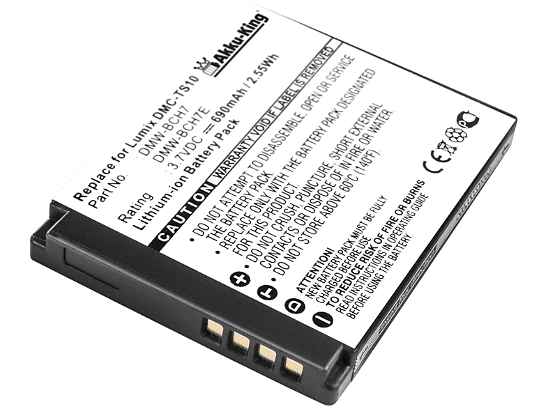 AKKU-KING Akku kompatibel mit Panasonic DMW-BCH7 Li-Ion Kamera-Akku, 3.7 Volt, 690mAh