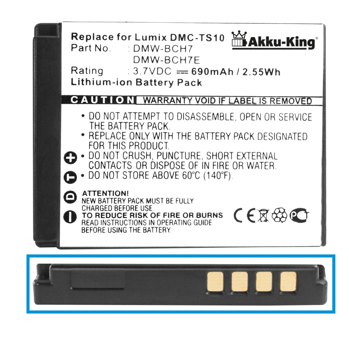 kompatibel AKKU-KING Panasonic mit Volt, Akku 3.7 DMW-BCH7 690mAh Kamera-Akku, Li-Ion