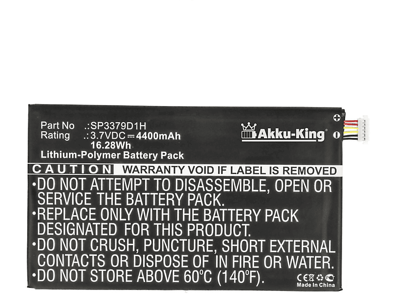 AKKU-KING Akku kompatibel mit Geräte-Akku, 3.7 Samsung SP3379D1H Volt, 4400mAh Li-Polymer
