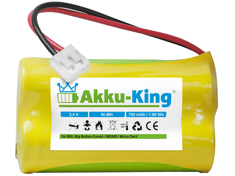 AKKU-KING Akku kompatibel mit Binatone 60AAS2BMJ Ni-MH Geräte-Akku, 2.4 Volt, 700mAh