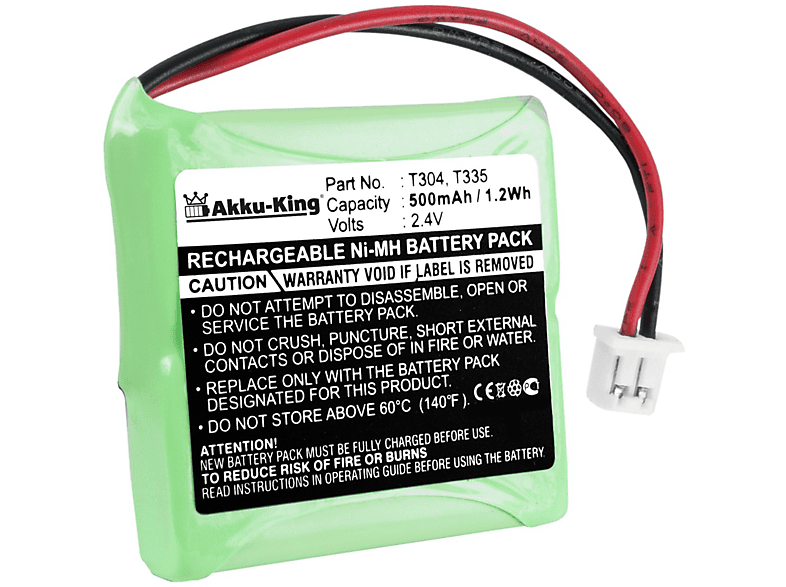 AKKU-KING Akku kompatibel mit Telekom BC102168 Ni-MH Geräte-Akku, 2.4 Volt, 500mAh