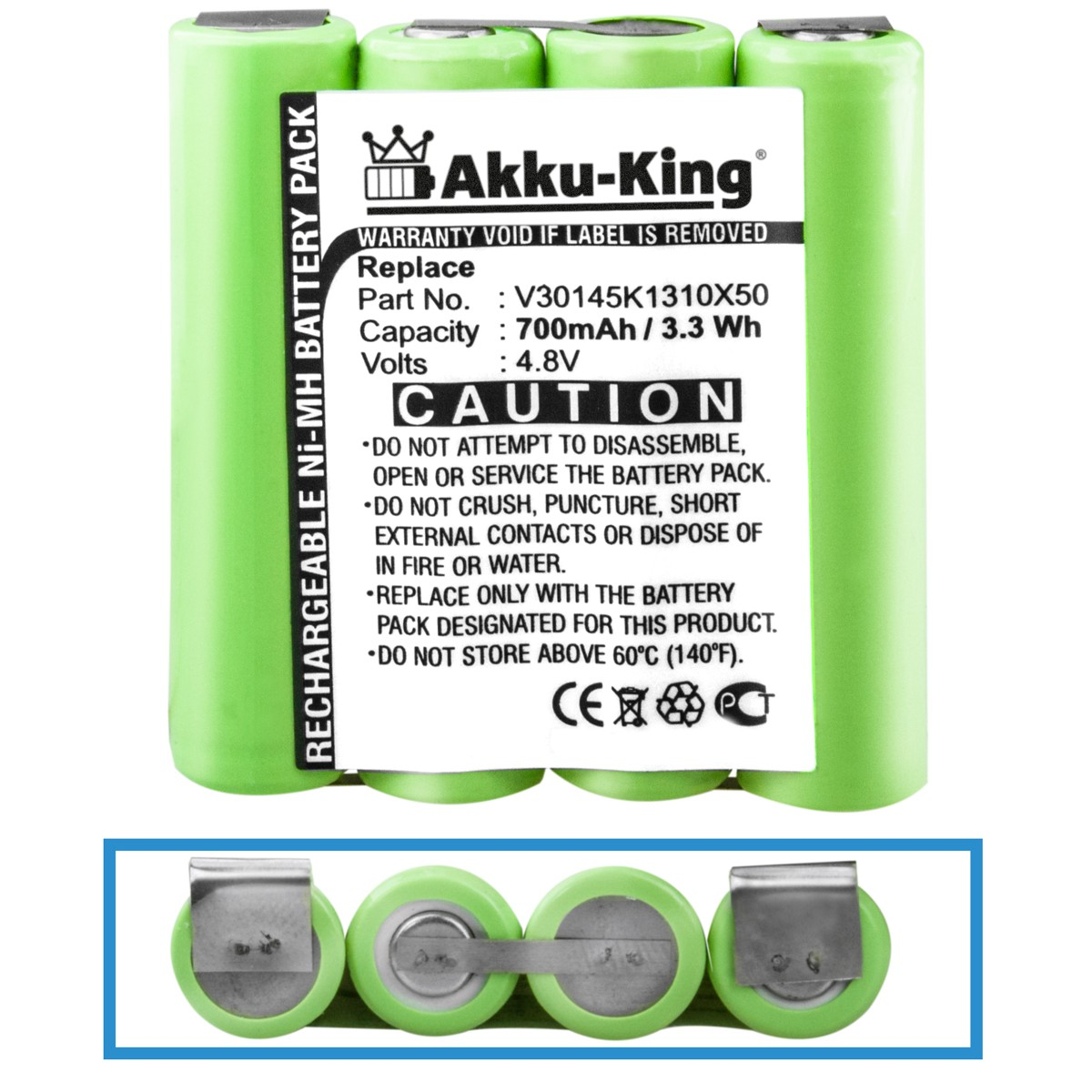 AKKU-KING Akku kompatibel mit Siemens Geräte-Akku, Ni-MH 700mAh 4.8 Volt, V30145K1310X50