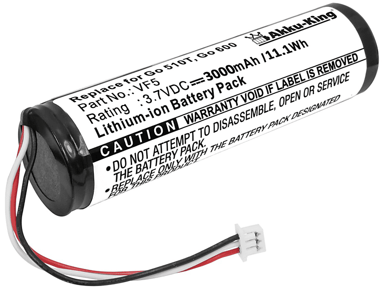 3000mAh Li-Ion Geräte-Akku, 3.7 Volt, VF5 Akku AKKU-KING mit kompatibel TomTom