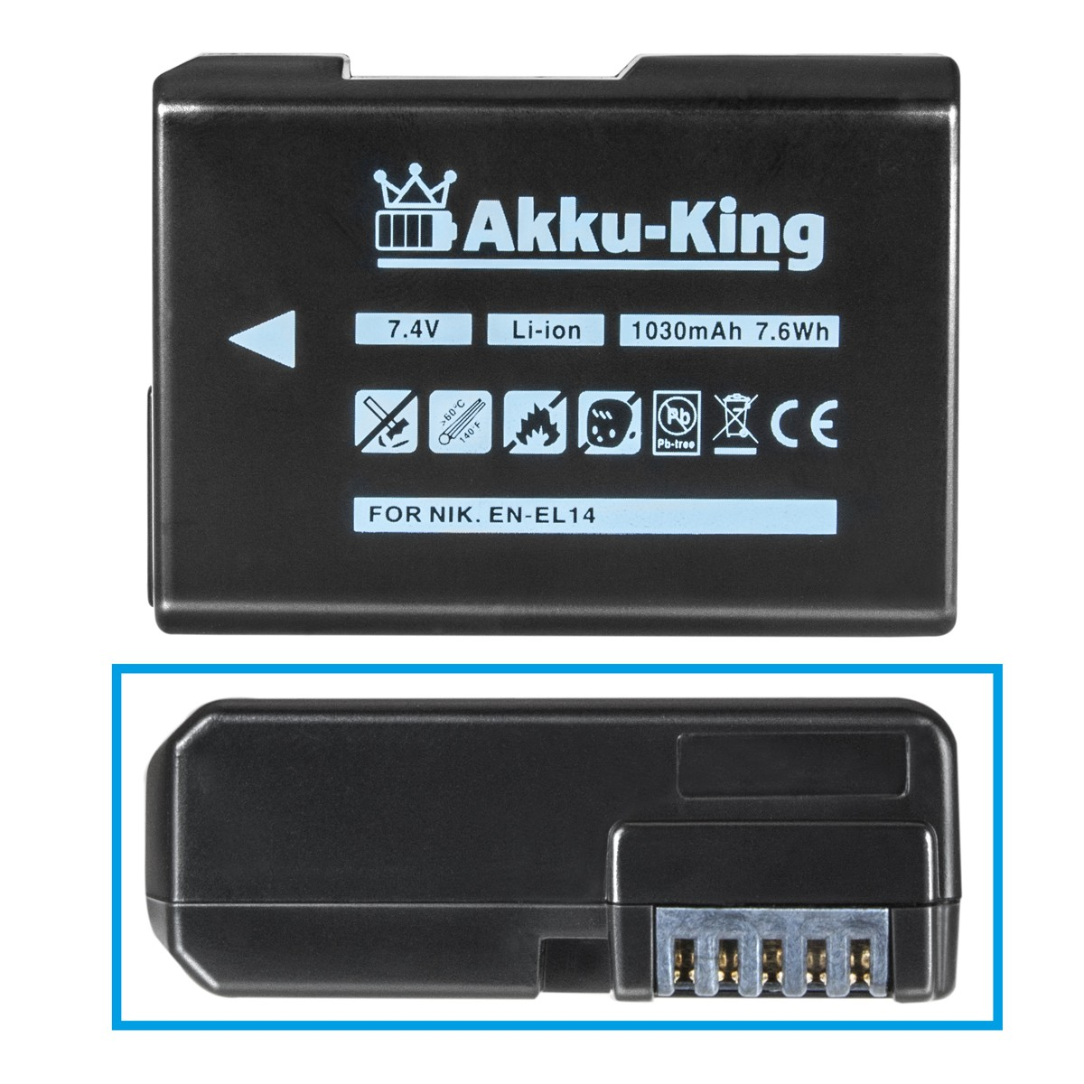 AKKU-KING Akku kompatibel mit Nikon Kamera-Akku, Volt, 7.4 Li-Ion EN-EL14 1030mAh