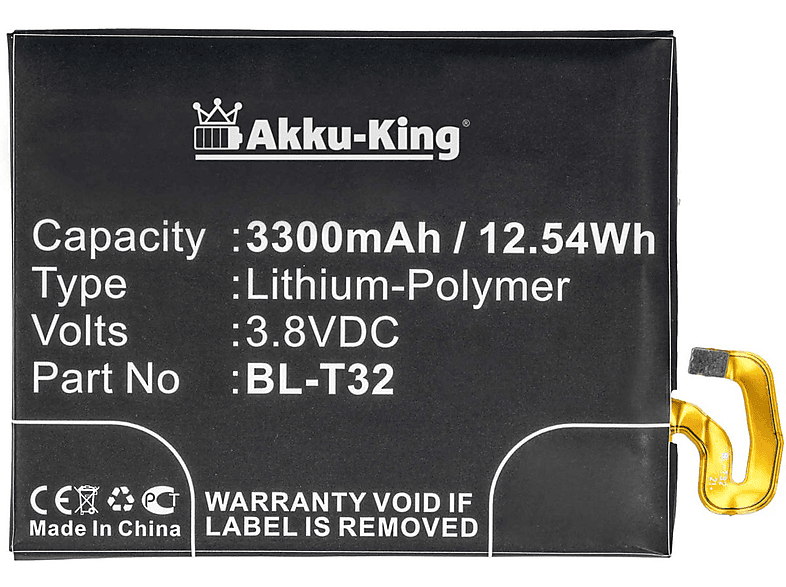AKKU-KING Akku kompatibel mit LG Volt, 3.8 BL-T32 3300mAh Li-Polymer Handy-Akku