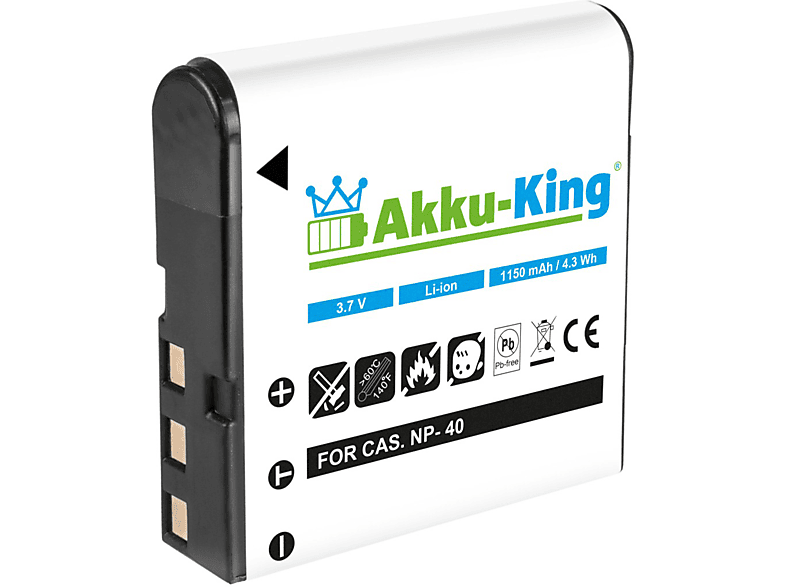 AKKU-KING Akku kompatibel mit Casio NP-40 Li-Ion Kamera-Akku, 3.7 Volt, 1150mAh