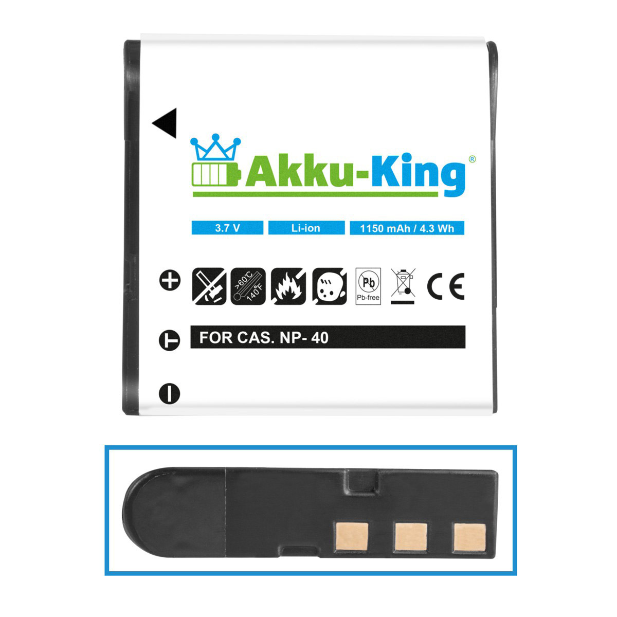 Li-Ion Akku kompatibel 3.7 mit Kamera-Akku, AKKU-KING NP-40 1150mAh Casio Volt,