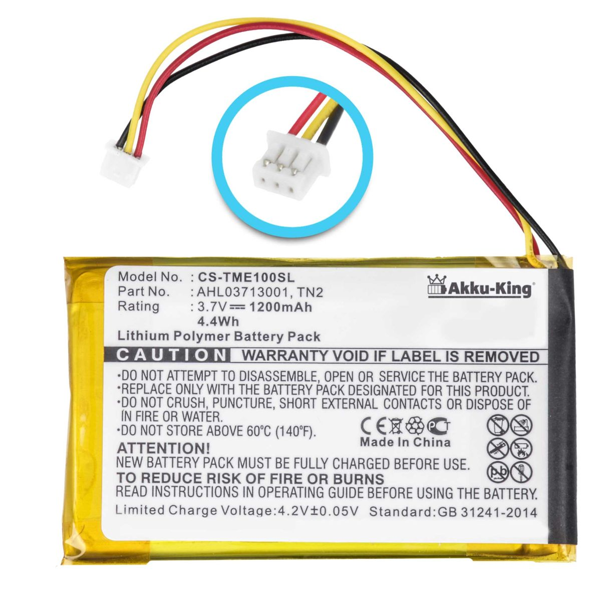 Geräte-Akku, AHL03713001 3.7 Volt, mit kompatibel AKKU-KING Li-Polymer 1200mAh Akku TomTom